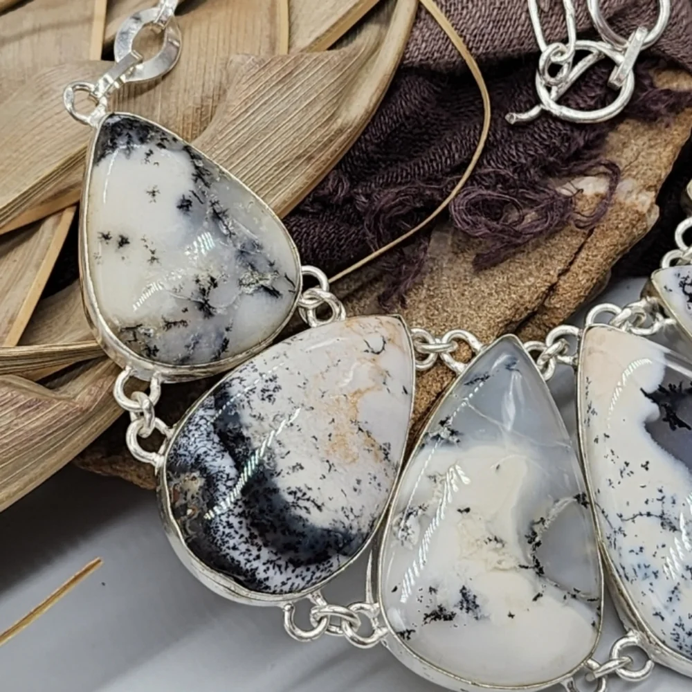 Genuine Stone DOLOMITE Crystals SILVER 925 Heavy Chain Necklace Unique Jewelry